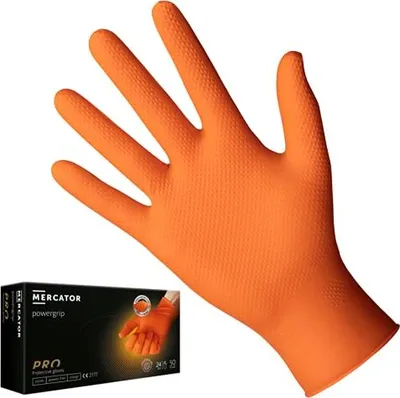 Produktbild von 50 Paar Arbeitshandschuhe orange dicke Nitril Puderfrei Latexfrei Einweghandschuhe (RM-PGRIP-OR) Gr. M
