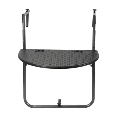 Produktbild von Balkontisch Balkonhängetisch Klappbar Hängetisch höhenverstellbar halbrund Terrasse Metall Balkon Klapptisch Beistelltisch Schwarz L60 x B64 x H84 cm