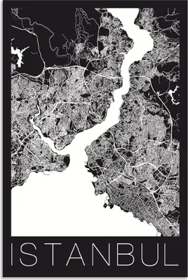 Produktbild von ARTland Wandbild Alu für Innen & Outdoor Retro Karte Istanbul Schwarz & Weiß Größe: 40x60 cm