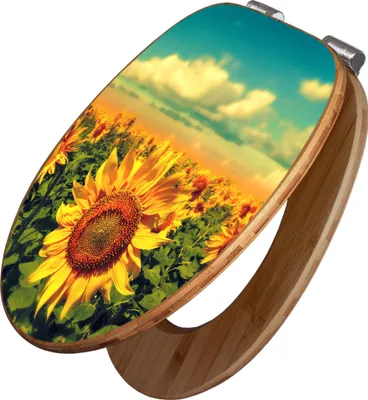 Produktbild von banjado Design WC Sitz Bambus Absenkautomatik - Sonnenblumen - Toilettendeckel mit Absenkautomatik Holz/hochwertiger Bambus Klodeckel/WC-Sitz für alle gängigen Toiletten [TDB2 10886]