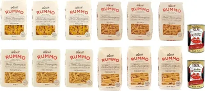 Produktbild von Testpaket Rummo Pasta mista Farfalle Penne rigate Fusilli Hartweizengrieß Pasta Italienische Nudeln 12x 500g Packung + 2x Italian Gourmet Polpa di Pomodoro 400g Dose