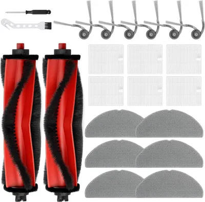 Produktbild von 22 Stück Zubehör für Roborock Q7 M5/ Q7 L5+ Saugroboter Ersatzteile, 2 Hauptbürsten, 6 HEPA-Filter, 6 Wischpads, 6 Seitenbürsten, 1 Schraubendreher, 1 Sauberes Werkzeug