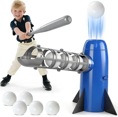 Produktbild von Automatische Baseball-Wurfmaschine für Kinder, Trainingsset mit 5 Bällen & Schläger, T-Ball Trainer, Blau