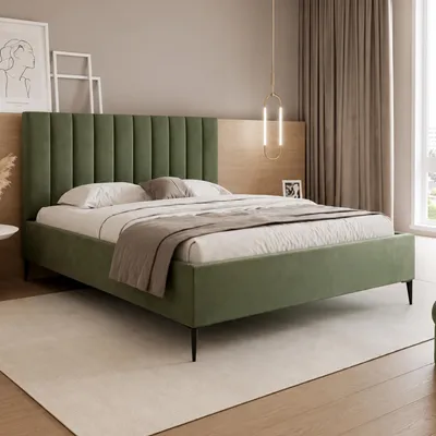 Produktbild von GOLDSTOFF AUREO Polsterbett 120×200 cm mit Bettkasten | Bett mit Stauraum und gepolstertem Kopfteil | Doppelbett mit Federmechanismus (olivgrün)