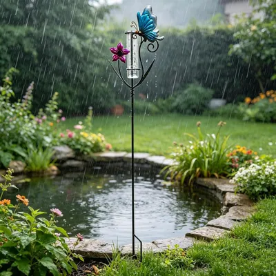 Produktbild von Dekorativer Regenmesser im Schmetterlings- und Blumen-Design für den Außenbereich