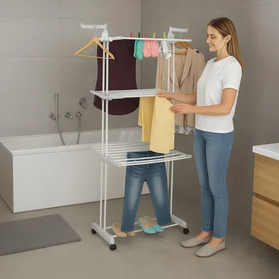 Zdjęcie produktu dla Suszarka do prania na kółkach ze składanymi skrzydłami