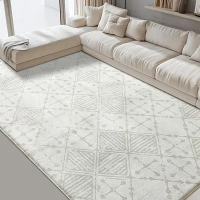 Produktbild von Teppich Kurzflor 200x250cm Grau Creme Weiß Geometrisch Antirutsch Modern