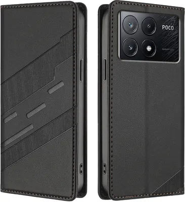 Produktbild von Hülle für Xiaomi Poco X6 Pro, Kunstleder Brieftaschen Handyhülle mit Kartenfach und Standfunktion Schwarz