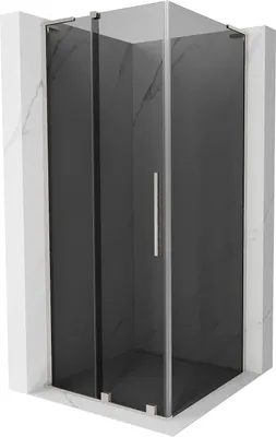 Produktbild von Mexen Velar L Duschkabine schiebbar 100 x 100 cm, graphit, gebürsteter Nickel - 871-100-100-43-97