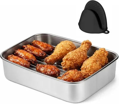 Image de Récipient en acier inoxydable pour four, avec grille, compatible lave-vaisselle, sans BPA, pour friteuse à air, 1 pièce