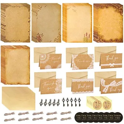 Zdjęcie produktu dla Papier listowy w stylu retro - Zestaw papieru listowego z kopertami - Wysokiej jakości papier - Do kaligrafii/pisania - Różne wzory - Gładka powierzchnia do pisania - Papier do pisania