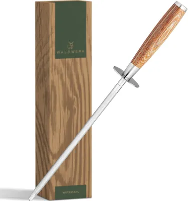 Image de Fusil à aiguiser WALDWERK Premium - Fusil à aiguiser en acier trempé avec manche en bois noble - Fusil à aiguiser pour couteaux 100 % sans plastique - Fusil à aiguiser haut de gamme - Aiguisez vos couteaux comme un pro