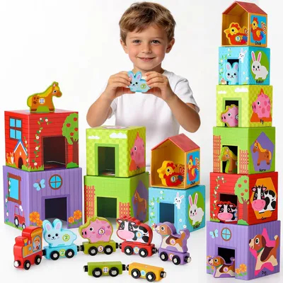 Image de Jouets de construction en forme de dés, empilables, pour enfants