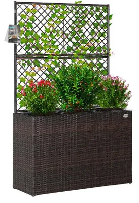 Productafbeelding van Polyrattan Bloembak met Latwerk Bruin
