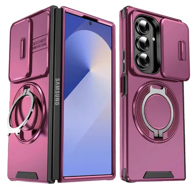 Produktbild von Handyhülle für Samsung Galaxy Z Fold7 Dual-Layer Stoßfest Militär Hülle mit Dia Kameraschutz, Magnetisch Ring Ständer Violett