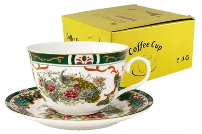 Productafbeelding van CUP 230ml Pauw Zwart Goud Rand Dunne Porseleinen Bloemen Yamasen