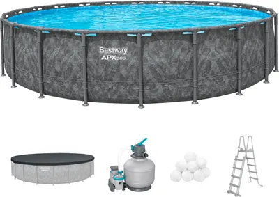 Produktbild von Bestway® APX365™ Winterfestes Frame Pool Komplett-Set mit Sandfilteranlage Ø 671 x 132 cm, Marmor-Optik (Dunkel), rund