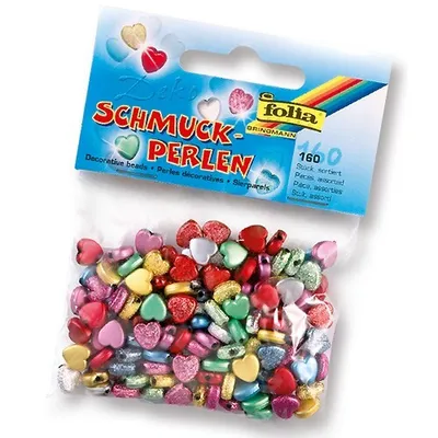 Produktbild von folia Schmuckperlen "Glittery Hearts" glatt/geprägt