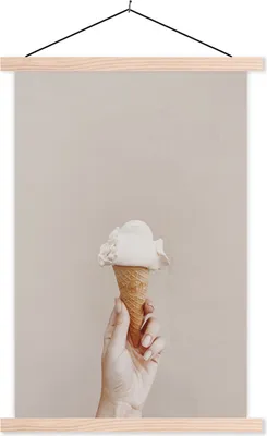 Produktbild von MuchoWow® Textilposter Sommer - Eiscreme - Weiß 60x90 cm mit holzfarbenen Rahmen - Textil