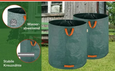 Image de Sacs à déchets de jardin, lot de 2, capacité de 500 L, poignées résistantes