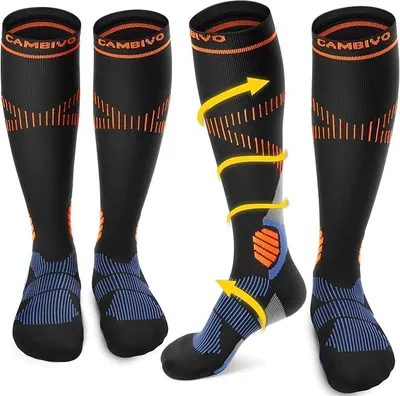 Immagine prodotto di CAMBIVO Calze Compressione Graduata Donna Uomo 2Paia, Gambaletti Compressione Graduata 15-20 mmHg, Calze Elastiche a Compressione Antitrombo, Calzini Lunghe per Vene Varicose, Aereo, Sportive, Corsa