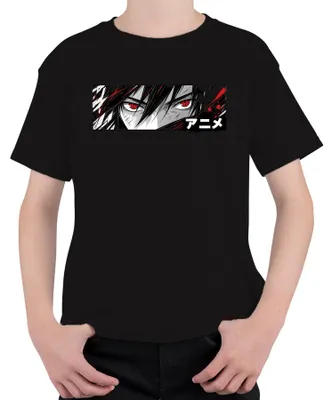 Obrázok produktu pre Tričko s motívom anime, červené oči, dizajn Sharingan, manga, pre fanúšikov anime a mangy, Japonsko, ninja, detské, čierna farba, veľkosť 116