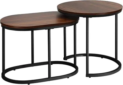 Imagen del producto de Mesa de centro redonda y ovalada, juego de 2, mesas auxiliares con aspecto de madera, color