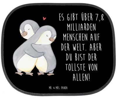 Produktbild von Mr. & Mrs. Panda Sonnenschutz Auto Pinguine Kuscheln - Schwarz - Geschenk, Valentinstag, für Freundin, Autoscheiben, Freund, Sonnenblende, Hochzeitstag, Frauen, Jahrestag