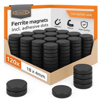 Ferrit-Magnete 18x4mm, 120 Stück, rund, inkl. Klebepads