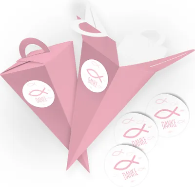 Produktbild von itenga SET V56 Fisch Danke rosa 25x Geschenktüte Schultüte 21 cm Rosa + Sticker