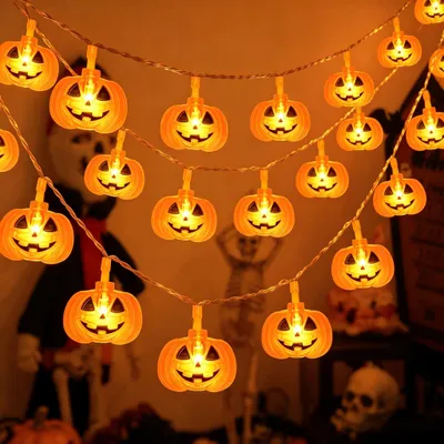Halloween-Lichterkette, 3 m, 20 Kürbis-LEDs, Timer, batteriebetrieben