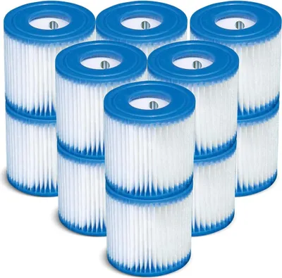 A group of spa filters arranged in a pyramid formation on a white background.