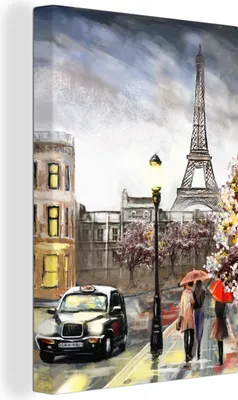 Obrázok produktu pre OneMillionCanvasses® - Obraz na plátne - 90x140 cm, Maľba - Paríž - Francúzsko - Olej, Nástenná umelecká dekorácia - Fotografia na plátne - Maľba na drevenom ráme - Dekorácia na stenu - Spálňa