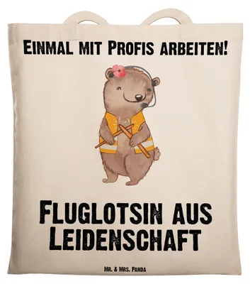 Produktbild von Mr. & Mrs. Panda Tote Bag Fluglotsin Leidenschaft - Transparent - Geschenk, Spruch, Ausbildung, Stoffbeutel, Beutel, Flugsicherung, Tasche, Tragetasche, Schultasche