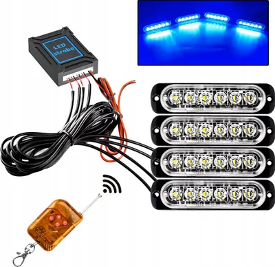 Obrázok produktu pre 4x LED MODRÉ INDIKÁTORY VÝSTRAŽNÁ LAMPIČKA Diaľkové ovládanie STROBOVACIE PROGRAMY