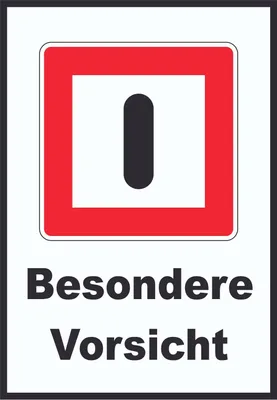 Produktbild von Gebot besondere Vorsicht walten zu lassen Schild mit Text A4 Rückseite selbstklebend
