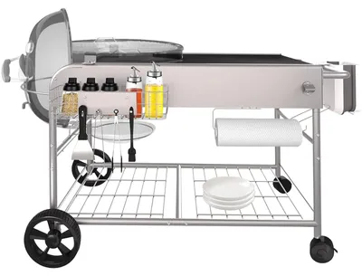 Image de Table de gril en acier inoxydable pour Weber Kettle 47 & 57 cm - Chariot de gril pour l'extérieur