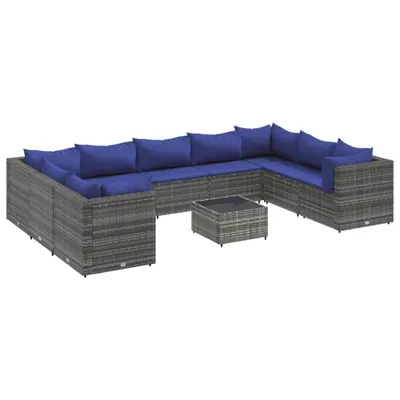 Produktbild von vidaXL 10-tlg. Garten-Lounge-Set mit Kissen Grau Poly Rattan