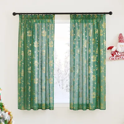 Weihnachtsvorhänge 2er-Set 140x160 cm Grün Tüll
