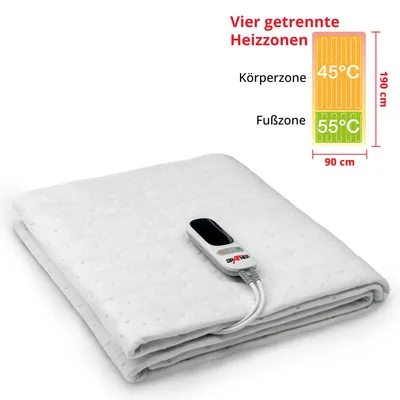 Produktbild von Grafner elektrisches Wärmeunterbett 190 x 90 cm, Fernbedienung mit 3 Temperaturstufen und Beleuchtung, Überhitzungsschutz, Abschaltautomatik, Leistung: 60 Watt, waschbar, Heizdecke, Matratzen Heizung