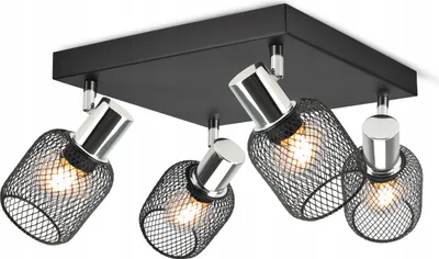 Produktbild von LUXOLAR -  Deckenleuchte mit Netz 4 flammig Loft Schwarz Metall  E27 60 W - Schwenkbar Deckenlampe für Wohnzimmer, Küchen - Loft Design