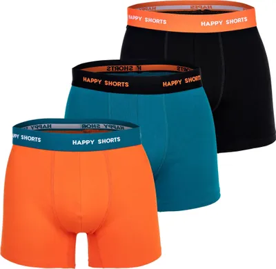 Produktbild von Happy Shorts Herren Boxer Shorts, 3er Pack - Retro Jersey, Logobund Orange/Schwarz/Türkis L