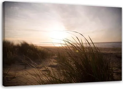 Produktbild von Leinwandbild strand - sonnenuntergang 120x80 cm Feeby blau wandbild bereit zum aufhängen
