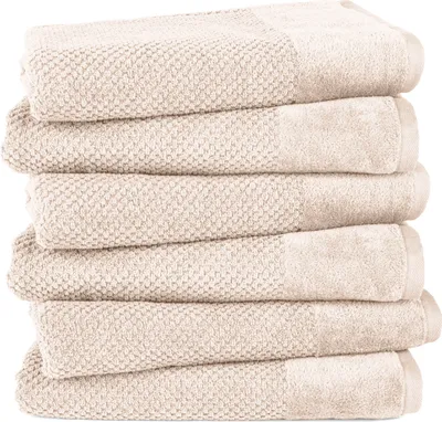 Produktbild von Pure Label 6-TLG. Badetücher Set mit Anhängeschlaufe aus 100% Baumwolle, saugstark und weich| 6 Badetücher aus Baumwolle 70x140 cm, Creme