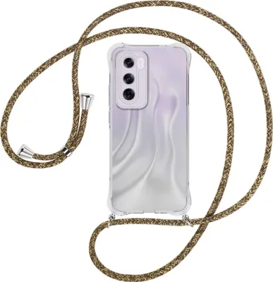 Produktbild von Handykette Backcover-Schutzhülle mit Band (Metall silberfarben) für OPPO Reno 12 Pro 5G - braun+beige