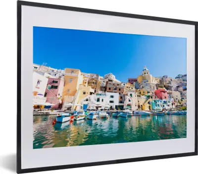 Produktbild von MuchoWow® MuchoWow® Gerahmtes Poster Boot - Haus - Hafen - Italien 40x30 cm - Poster mit zchwarzem Bilderrahmen - Bilderrahmen - Poster im Rahmen