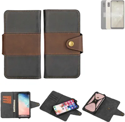 Produktbild von K-S-Trade Handyhülle Schutzhülle Hülle Bookstyle Wallet-Case kompatibel mit Sharp Aquos Wish3 Bumper Rundumschutz schwarz-braun 1x