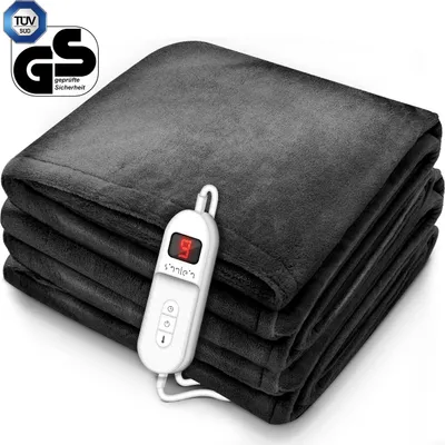 Produktbild von sinnlein® plyšová elektrická deka 180 x 130 cm antracitová SÜD GS testovaná | elektrická vyhrievacia deka s automatickým vypnutím | plyšová deka | funkcia časovača | 9 nastavení teploty | možnosť prania do 40 °C | digitálny displej