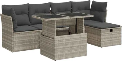 Image de vidaXL Ensemble de salon de jardin 6 pièces avec coussins gris clair Poly rotin