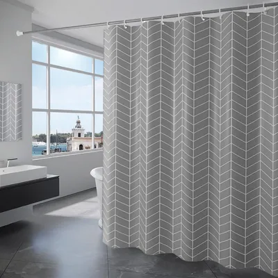 Produktbild von Waschbarer Duschvorhang aus Polyestergewebe mit 12 Duschvorhangringen, wasserdicht für Dusche und Badewanne, 180 x 200 cm, grau